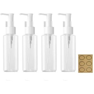 4 stuks 150 ml lege lotiondispenser - JamHooDirect navulbare doorzichtige plastic ovale reisflessen make-up cosmetische container dispenser met pompkop en etiketten voor gelcrèmes shampoo massage