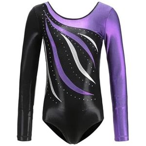 EKalgretrA Turnpakje voor meisjes, turnpakje, turnpakje voor meisjes, lange mouwen, glanzend, strass, ballet, tutu, danspakje, schaatsen, jumpsuit, gymnastiek bodysuit, Kleur4, 07