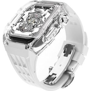 dayeer Luxe transparante kast met fluorrubber horlogeband Mod Kit voor Apple Watch ultra2 ultra 49 mm, heldere bezelbandset voor Iwatch 9 8 7 6 45 mm 44 mm (Color : Whitetrs, Size : 45mm44mm for 987