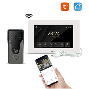 Draadloze intercoms, Draadloos Smart Video-intercomsysteem 1080P Volledig touchscreen met bedrade deur Smart Phone Talking One-Key Unlocking voor thuis, zakelijk of op kantoor(H-R6-P356B-M503WA-B)