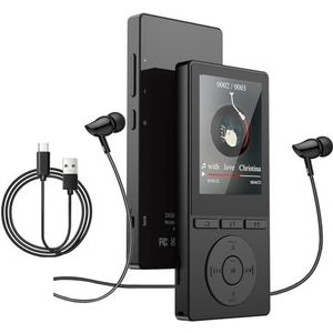 MP3-speler Bluetooth 5.0, 64 GB MP3-speler, 2,4 inch kleurenscherm, mp3-speler met hoofdtelefoon, FM-radio, dictafoon, hifi-geluid, e-bookreader, fotoalbum, ideaal voor sport