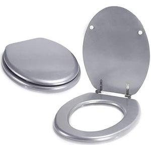 MSV Wc-bril van MDF/roestvrij staal in zilvergrijs, 30 x 20 x 15 cm