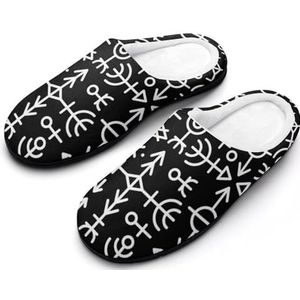 Viking Rune Winter Katoenen Pantoffels voor Mannen, Noorse Mythe Futhark Print Zachte Warme Binnenhuisschoenen met Gezellig Memory Foam(Color:Black E,Size:46EU-47EU)