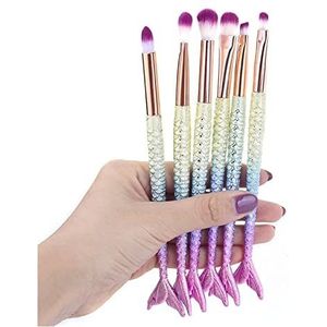Eljjhah Make-up Borstels Kit Natuurlijk Tool Mermai Potlood Cosmetica Foundation Kunstenaar Zeemeermin Markeerstift Gezicht Set Van Bronzer Oogschaduw Lip (Handvat Kleur: 6 stuks)