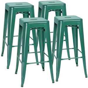Barkrukken Ergonomische barkrukset van 4, 30 inch hoge metalen barkrukken, binnen buiten moderne stapelbare industriële stoelen Keuken (Color : Green-)