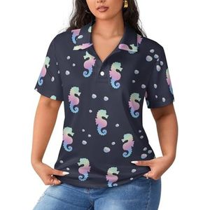 Rainbow Seahorses dames poloshirts met korte mouwen, casual T-shirts met kraag golfshirts sport blouses tops 4XL