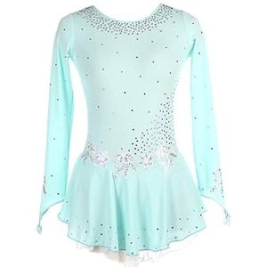 Kunstschaatsjurk for Dames Lange Mouwen Diamanten Dansjurken for Meisjes Teamwedstrijduniform(4XL)