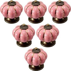 Vintage kastknoppen keramische knoppen, 6PCS veelkleurige snoepkleur baby kindermeubels keukenkast, vintage keramische dressoir pompoenen. (Roze) (Kleur: Roze) (Color : Pink)