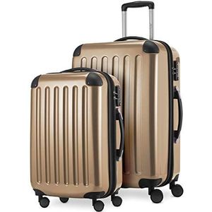 HAUPTSTADTKOFFER - Alex - 2-delige kofferset harde schaal glanzend, middelgrote koffer 65 cm + handbagage 55 cm, 74 + 42 liter, TSA, champagne, 65 cm, Kofferset