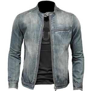 Dvbfufv Mannen Herfst Effen Kleur Denim Jassen Mannen Mode Motorfiets Denim Jassen Mannen Casual Slanke Katoenen Jassen, Blauw, M