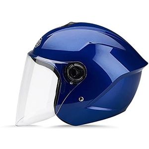 LIONCIANO Motorhelm voor volwassenen, stijlvolle halfopen helm met bril, schokbestendige motorhelm met ventilatie om de verkeersveiligheid van de gebruiker te beschermen, blauw