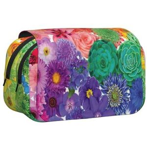 JEJEA Regenboog Bloemen Print Pen Etui Potlood Case Houder Voor Potloden Make-up Multifunctionele Organizer Doos Voor Adluts, Zwart, Eén maat, Toilettas