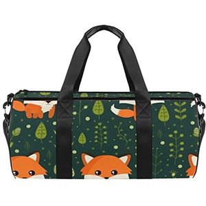 Leuke konijntje op ballonnen reizen duffle tas sport bagage met rugzak draagtas gymtas voor mannen en vrouwen, Schattige dierlijke vos, 45 x 23 x 23 cm / 17.7 x 9 x 9 inch