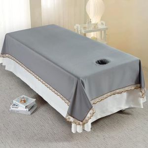 Grey(h),140x230cm,LDLCYCN Massagetafel Bed Laken Herbruikbare Massage Bed Cover Laken Spa Bed Cover Met Kant Zachte Comfortabele Matrashoes Voor Beauty Tattoo Beschermende Massage Bed Cover