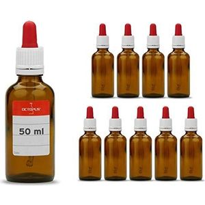 10 x 50 ml pipetflessen met glazen pipet, bijv. voor e-liquids, verf of olie, amberkleurige glazen flessen met doseerpipet of apothekersflessen met druppelpipet, lichtbescherming, incl. etiketten