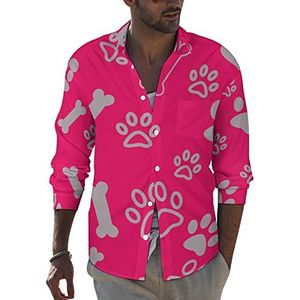 Hondenpoten en botpatroon heren revers shirt met lange mouwen button down print blouse zomer zak T-shirts tops M