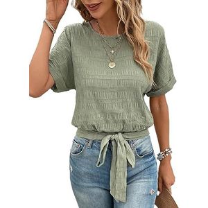 dames topjes Effen blouse met vleermuismouwen en knoopzoom (Color : Army Green, Size : XL)