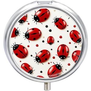 Rode Lieveheersbeestje Pil Doos Leuke Ronde Pil Case Draagbare Geneeskunde Tablet Vitamine Houder Organizer Voor Portemonnee Pocket