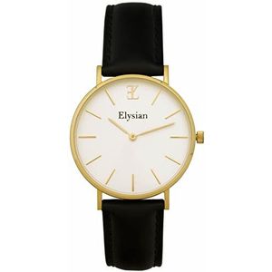 Elysian Gouden Dames Horloge met Zwart Lederen Horlogeband 36mm