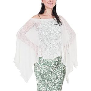 Ikat Dames Gehaakte Stretch Kant Visnet Batwing Poncho, Ivoor, one size