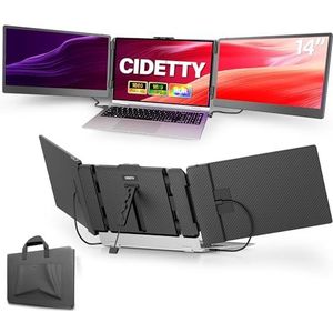CIDETTY Laptopschermverlenging, 14 inch (35,6 cm) FHD 1080P IPS, draagbare monitor HDMI/USB-C plug-play voor laptop, geïntegreerde luidsprekers (Mac, Win,