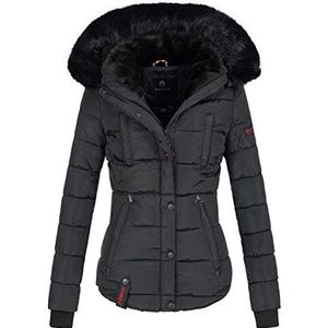 MARIKOO Warme winterjas voor dames, gewatteerde jas, gevoerd kunstbont B618, zwart, M