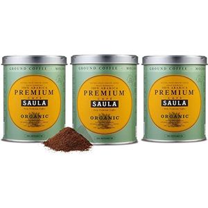 Saula Premium Gemalen Koffie, Pak 3 blikken van 250 gr. Organic 100% Arabica