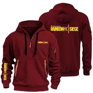 AHYAOFA Heren Gezellige Hoodie Sweatshirt voor R.a.in.bo.w S.IX S.ie.g.e Truien Tops Hoody Sport Uitloper Lange Mouw Hooded Jassen Half Zip Jassen, Rood-3, 18-20