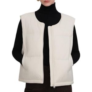 LoprNsdgt Dames Crew Neck Slim Fit Mouwloze Rits Fashion Winterjas Voor Koud Weer,Beige,L
