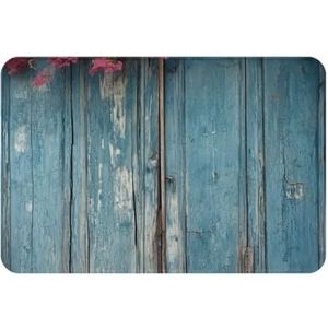 Vintage blauw hout print voordeurmat absorberend badkamertapijt antislip indoor deurmat voor ingang, garage patio 16 x 60 cm
