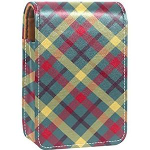 Geruite rode kleur patroon draagbare lippenstift case voor op reis,Mini lippenstift opbergdoos met spiegel voor vrouwen dames, lederen cosmetische etui, Meerkleurig, 9.5x2x7 cm/3.7x0.8x2.7 in