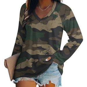 Camo Camouflage Dames Casual Lange Mouw T-shirts V-hals Gedrukt Grafische Blouses Tee Tops L