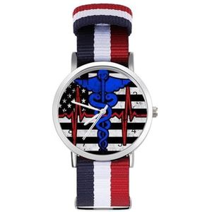 Verpleegster Amerikaanse Vlag Automatisch Horloge voor Mannen Vrouwen Mode Quartz Horloge Armband Polshorloge voor Thuiskantoor