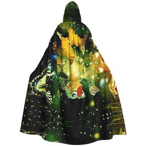 Womens Mens volledige lengte carnaval cape met capuchon cosplay kostuums mantel, 185cm kleurrijke vlinder