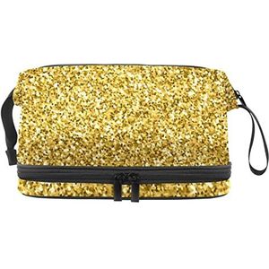 Grote capaciteit reizen cosmetische tas,Make-up tas,Waterdichte make-up tas Organizer, Gele Paillette, Meerkleurig, 27x15x14 cm/10.6x5.9x5.5 in