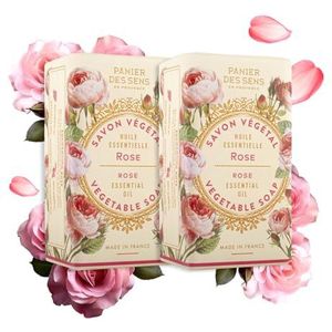 Panier des Sens - Rose zeepstuk - hand & lichaamszeep - met olijfolie - lichaamsverzorging voor dames en heren - Marseille zeep - 97% natuurlijk - 2 x 150 g
