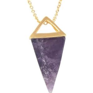 Natural Gem Stone Pyramid Pendulum Pendant Crystal Quartz Onyx Necklaces Suspension for Women Men-Amethyst GOLD
