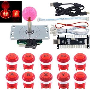 SJ@JX Arcade Game Controller Stick DIY Kit 10x Microswitch LED Buttons with Logo 4-8 Way LED Joystick USB Encoder light for PC MAME Raspberry Pi