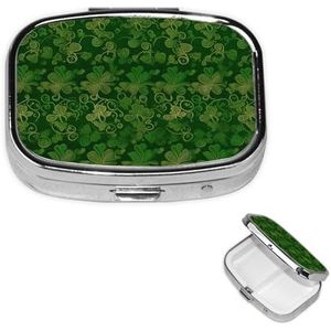 Pillendoos Geneeskunde Pil Organizer Achtergrond st Patrick's Day Glitter Kleine Pil Case Reizen Pil Container Draagbare Pil Case voor Pocket 2 Compartiment Pillenhouder Pillendozen voor Reizen