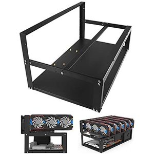 Mining Rig frame 6 GPU, stalen open mining frame met antistatische strepen, open Air Miner Case voor ATX/Btx/Flex/Itx/Microatx, 4 x 12 cm ventilator
