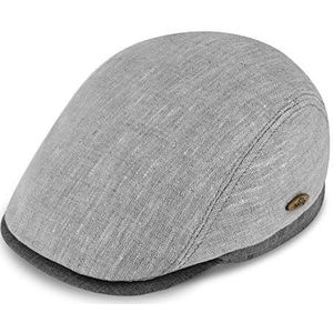 fiebig Flatcap Woolton | Newsboy gemaakt van linnen met katoenen voering | Tweekleurige Platte Pet met contrasterende naden | Made in Italy (59-L, Grijs)