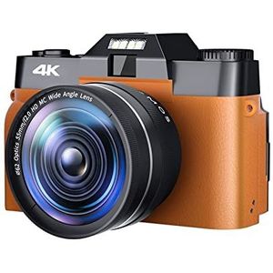 Videocamera Vlogcamera Recorder 48MP Beginner Digitale Camera for Fotografie 4K Selfie Vlog Camcorder Autofocus Video Camera Groothoek Vintage Foto Recorder(128G TF Card,Orange)