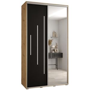 MEBLE KRYSPOL Davos 13 130 Kledingkast met twee schuifdeuren voor slaapkamer - Moderne Kledingkast met spiegel, kledingroede en planken - 235,2x130x45 cm - Artisan Black Silver