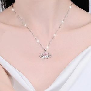 YKMYXZ, Moissanite kroonkettingen for vrouwen, 1CT D-kleur VVS1 geel/blauw/roze diamanten kettingen, 925 sterling zilveren sieradencadeaus for vrouwen met certificaat(Pink)