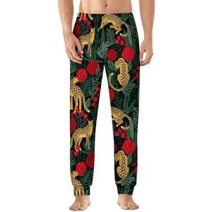 Leopards And Roses pyjamabroek voor heren, zachte loungebroek, lichtgewicht slaapbroek