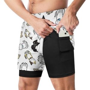Grappige kat patroon grappige zwembroek met compressie voering & zak voor mannen board zwemmen sport shorts