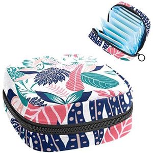 Periode Pouch Draagbare Tampon Opbergtas,Tampon Houder voor Portemonnee Vrouwelijke Product Organizer,Tropische Plant Bladeren Kleurrijke, Meerkleurig, 4.7x6.6x6.6 in/12x17x17 cm