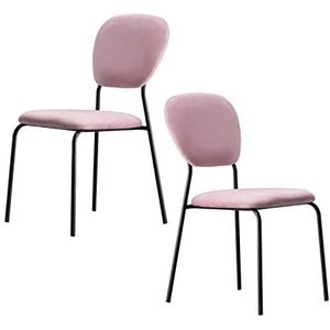 GEIRONV Fluwelen Eetkamerstoelen Set van 2, Moderne Minimalistische Huishoudstoelen Stapelbare Gestoffeerde Bijzetstoel Make-upstoel Eetstoelen (Color : Pink, Size : 45x48.5x85cm)