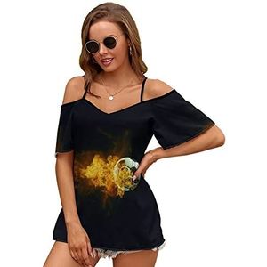 Voetbal in vuur vrouwen blouse koude schouder korte mouw jurk tops t-shirts casual t-shirt S