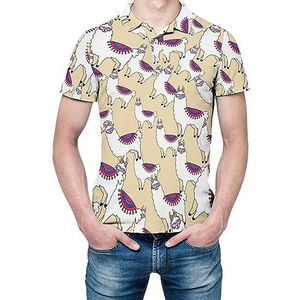 Grappige lama alpaca heren shirt met korte mouwen golfshirts regular fit tennis T-shirt casual business tops
